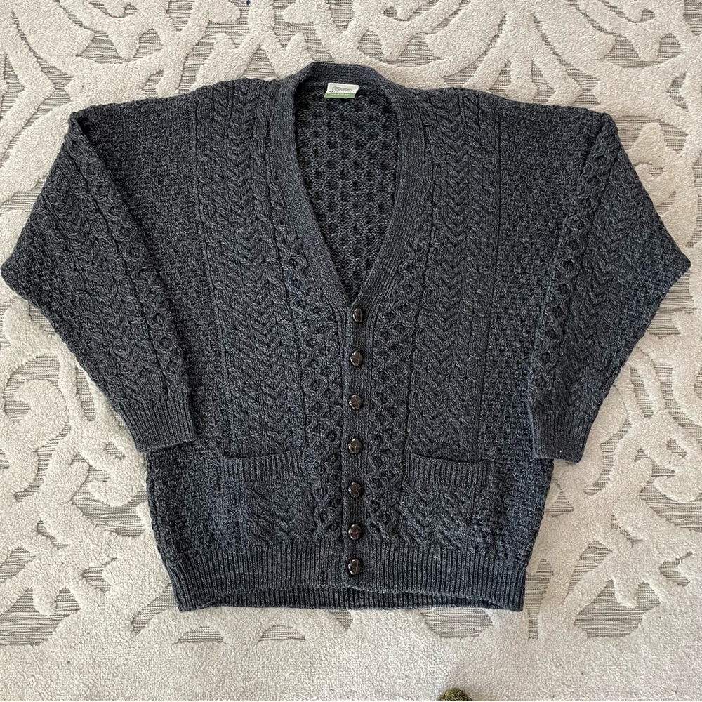 Shannon Woolen Mills Irish Chunky Cable Knit Cardigan Sweater Merino Wool XL